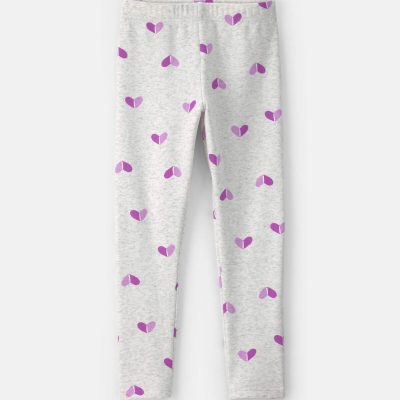 Girls Heart Fleece Pull-On Stretch Leggings - Grey/Purple
