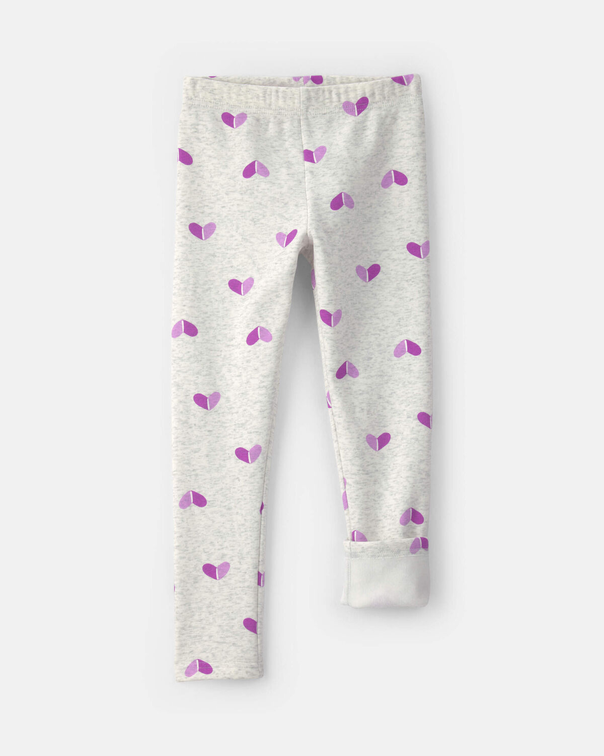 Girls Heart Fleece Pull-On Stretch Leggings - Grey/Purple - Image 3