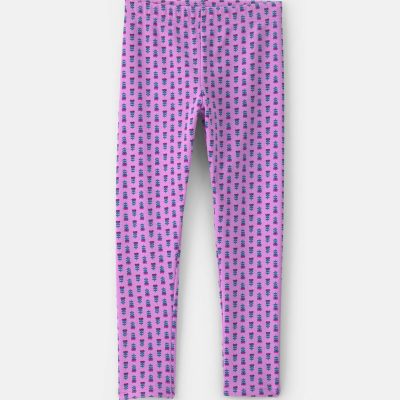Girls Floral Fleece Pull-On Stretch Leggings - Purple