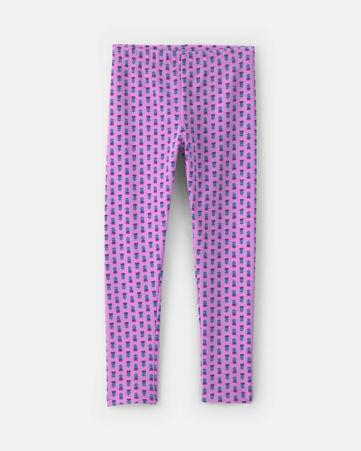 Girls Floral Fleece Pull-On Stretch Leggings - Purple