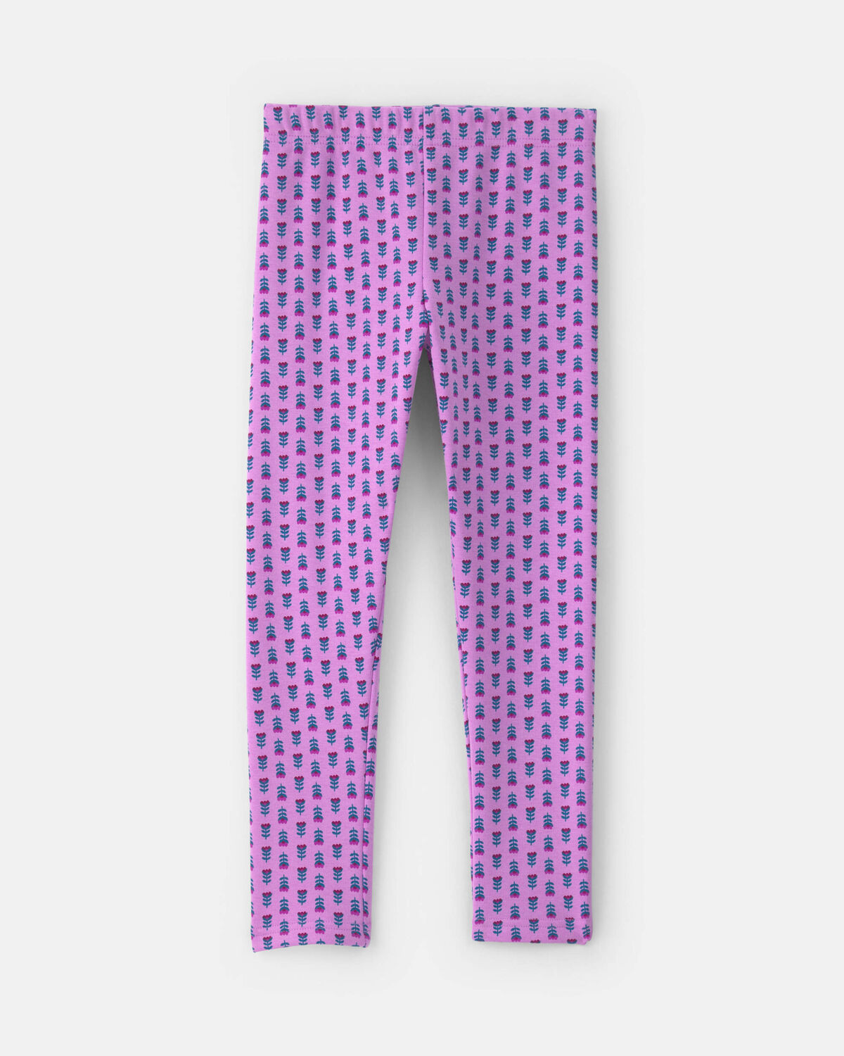 Girls Floral Fleece Pull-On Stretch Leggings - Purple - Image 2
