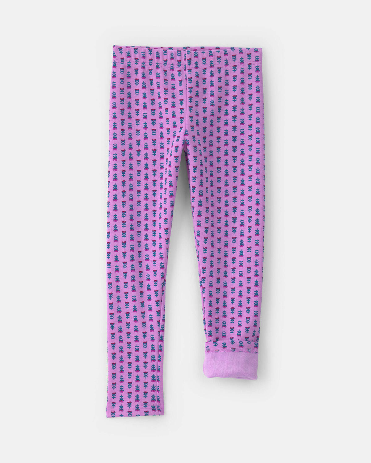 Girls Floral Fleece Pull-On Stretch Leggings - Purple - Image 3
