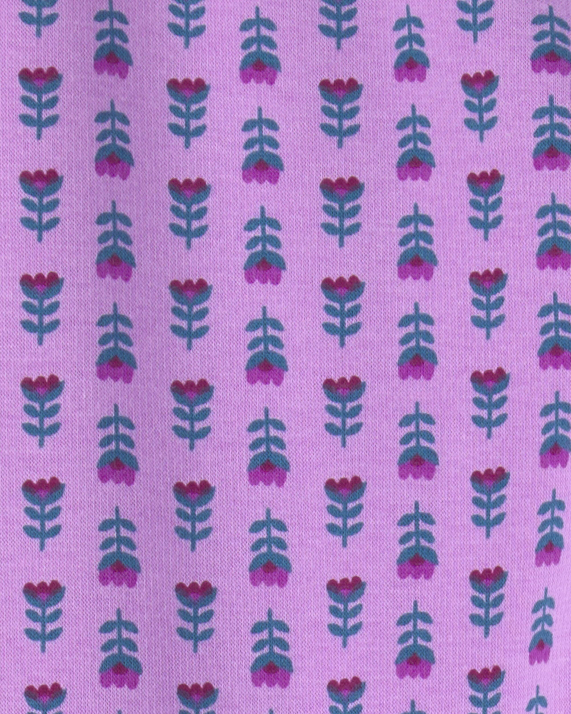 Girls Floral Fleece Pull-On Stretch Leggings - Purple - Image 5
