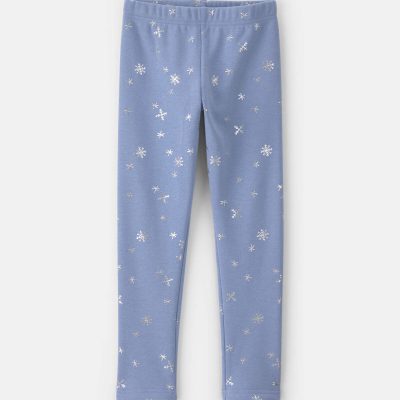 Girls Snowflake Fleece Pull-On Stretch Leggings - Blue/White