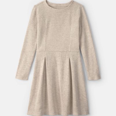 Girls Long-Sleeve Rib Dress - Cream