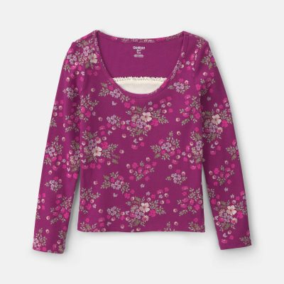 Girls Floral Long-Sleeve Top - Purple
