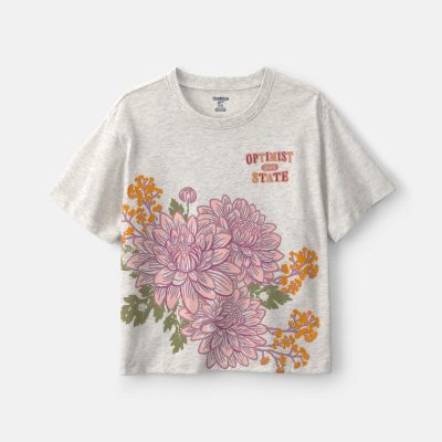 Girls 'Optimist State' Floral Graphic Tee - Grey