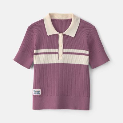 Girls Striped Polo Shirt - Purple