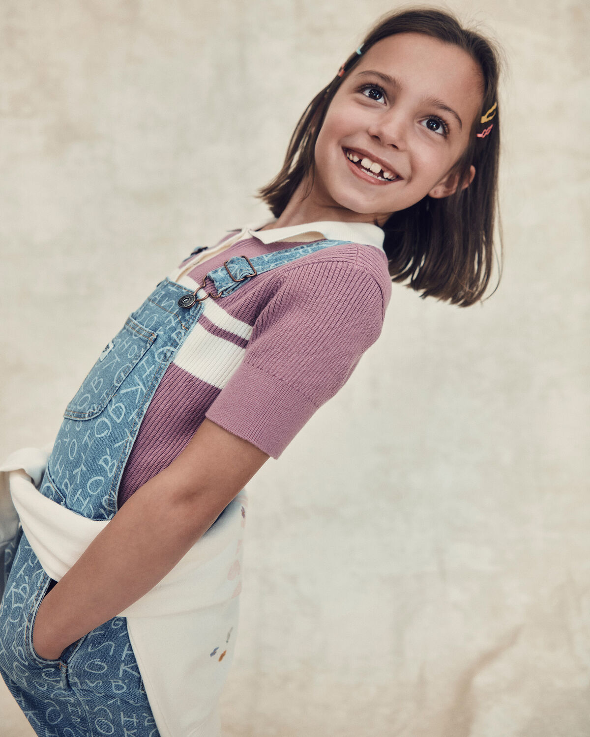 Girls Striped Polo Shirt - Purple - Image 3