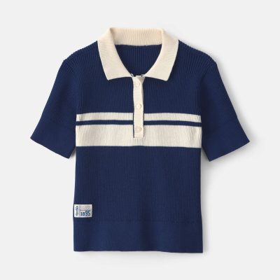 Girls Striped Polo Shirt - Navy Blue
