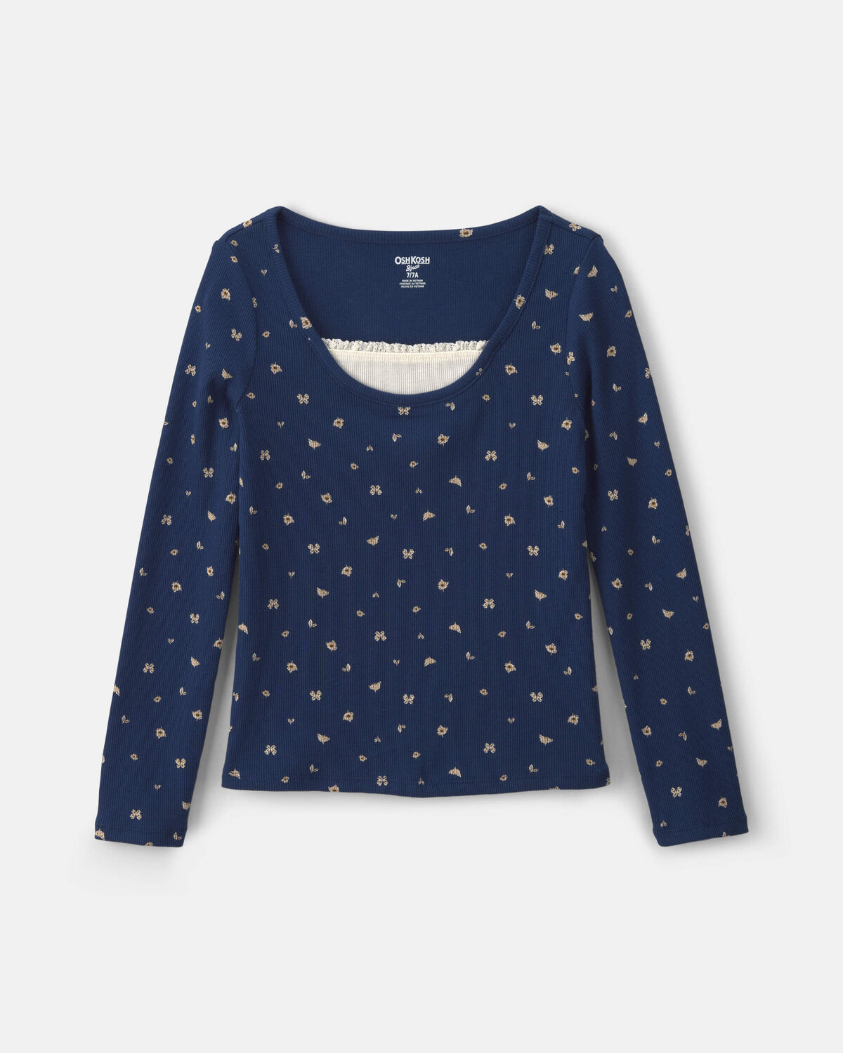 Girls Floral Long-Sleeve Top - Navy Blue