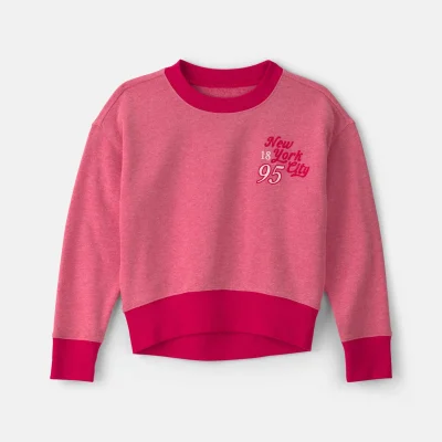Girls 'New York City 95' French Terry Pullover Sweatshirt - Pink/Red