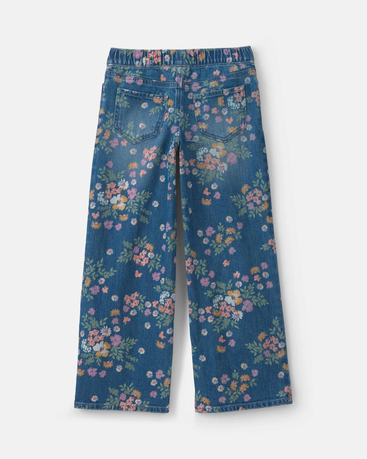 Girls Floral Denim Wide-Leg Jeans - Medium Wash - Image 2