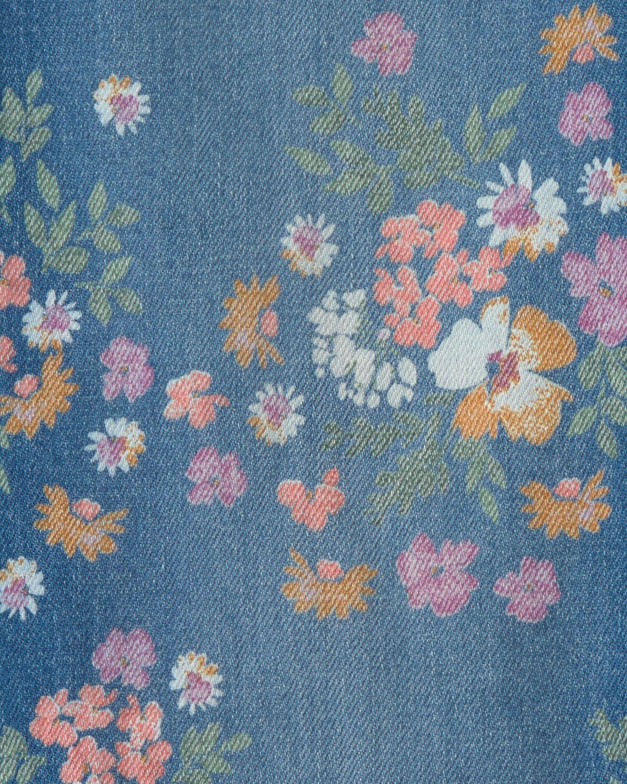 Girls Floral Denim Wide-Leg Jeans - Medium Wash - Image 5