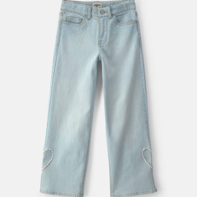 Girls Heart Denim Wide-Leg Jeans - Light Wash