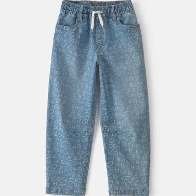 Girls Alphabet Denim Barrel Jeans - Light Wash