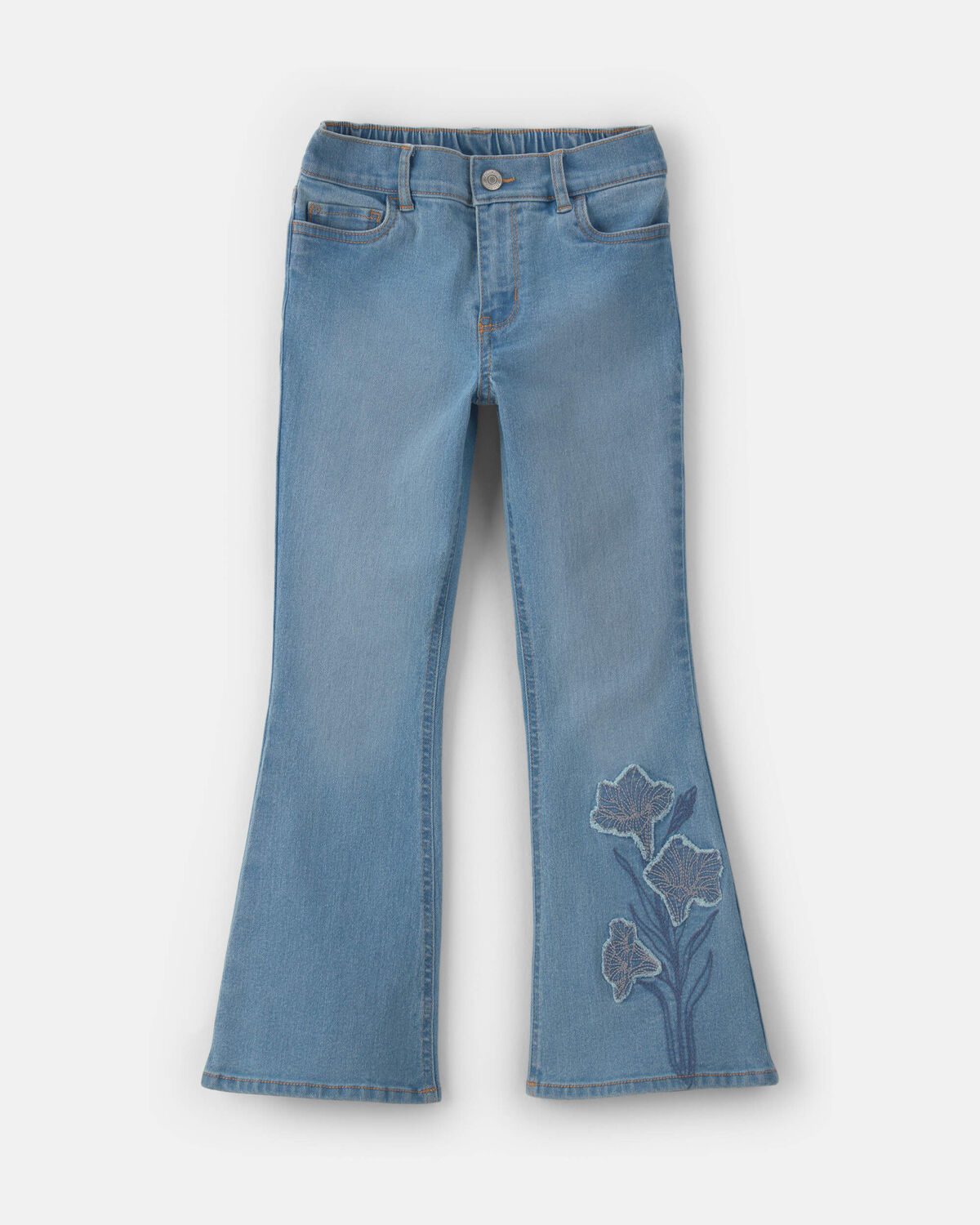 Girls Floral Denim Flare Jeans - Light Wash