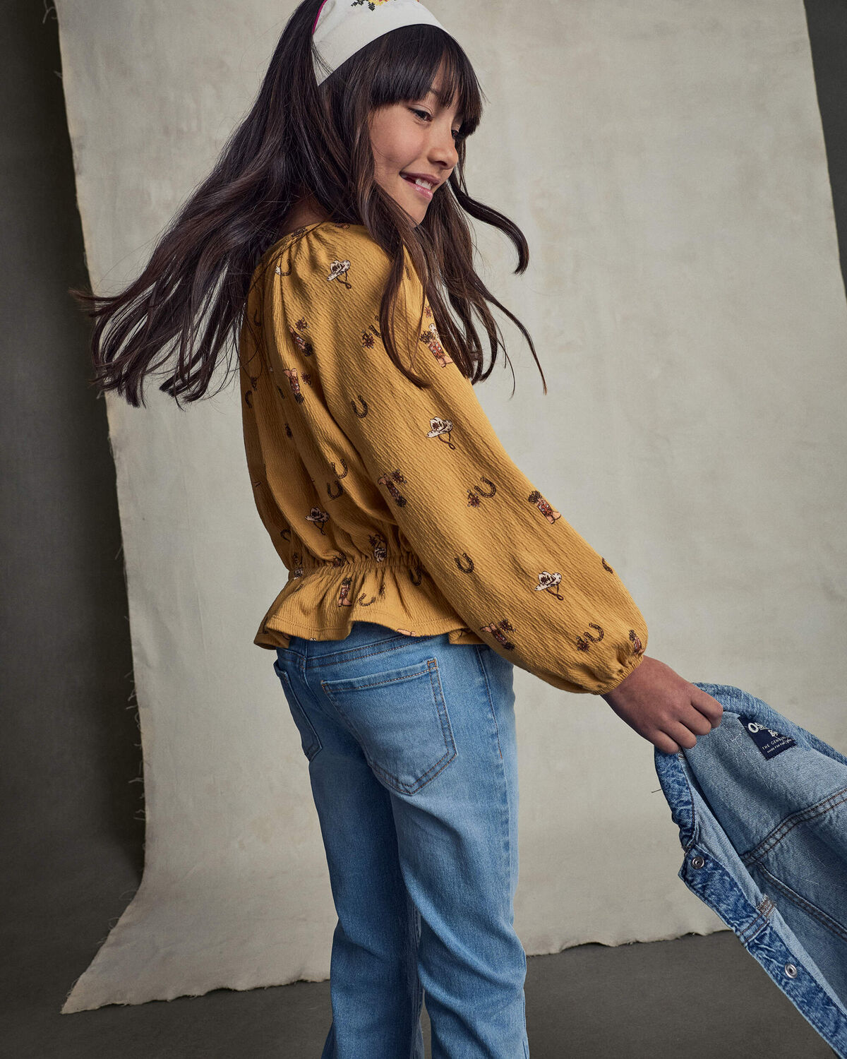 Girls Floral Denim Flare Jeans - Light Wash - Image 5