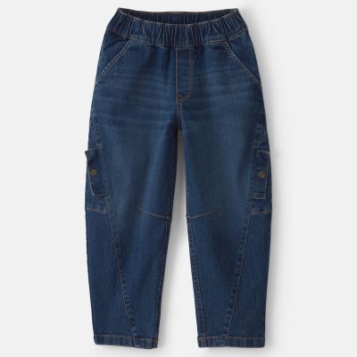 Girls Denim Barrel Jeans - Medium Wash