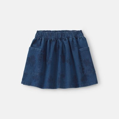 Girls Floral Denim Skirt - Medium Wash