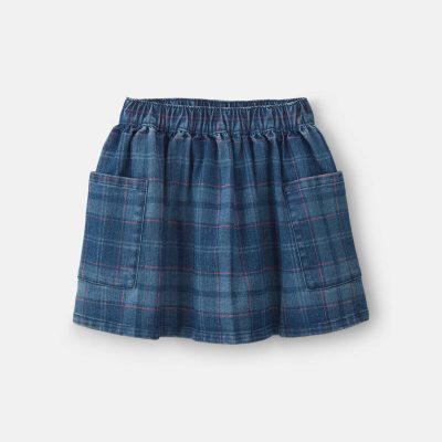 Girls Plaid Denim Skirt - Dark Wash