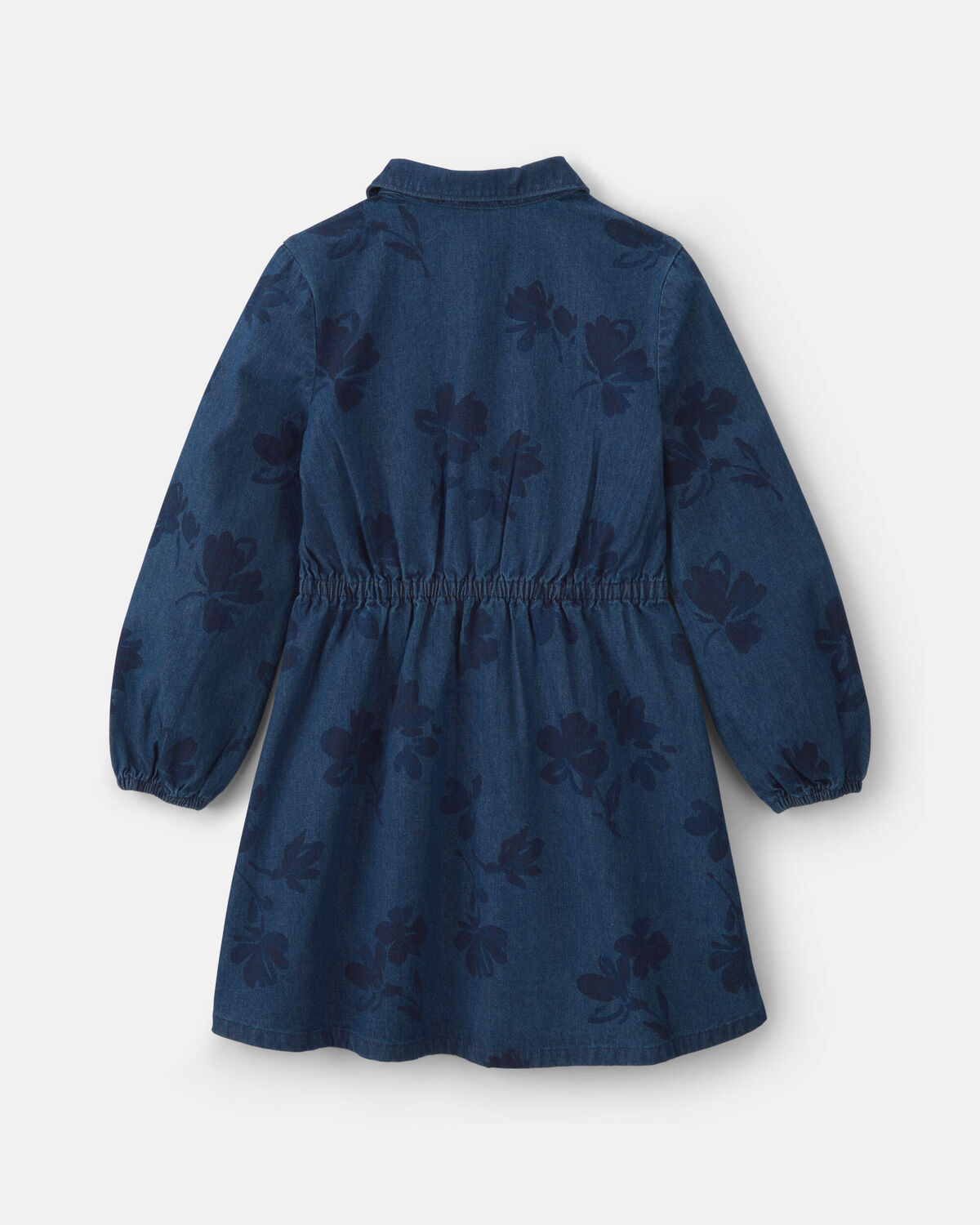 Girls Floral Denim Long-Sleeve Dress - Dark Wash - Image 2