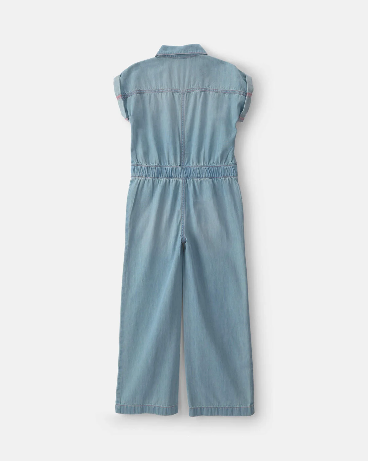 Girls Denim Short-Sleeve Jumpsuit - Light Wash - Image 2