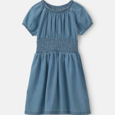 Girls Denim Short-Sleeve Dress - Indigo