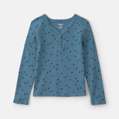Girls Heart Long-Sleeve Rib Top - Blue