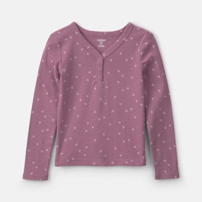 Girls Heart Long-Sleeve Rib Top - Purple