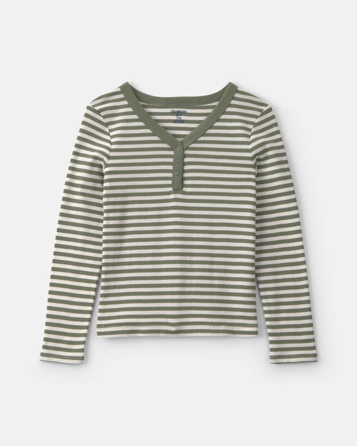 Girls Striped Long-Sleeve Rib Top - Green/White