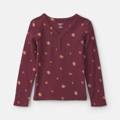 Girls Floral Long-Sleeve Top - Burgundy