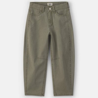 Girls Twill Barrel Jeans - Olive Green