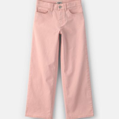 Girls Twill Straight-Leg Pants - Pink