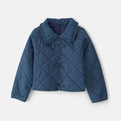 Girls Quilted Denim Jacket - Medium Wash