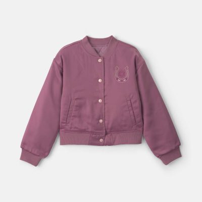 Girls 'Sundance Ranch' Horse Poplin Bomber Jacket - Purple