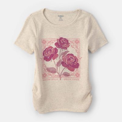 Girls 'Grow Wild Grow Free' Rose Floral Graphic Tee - Cream