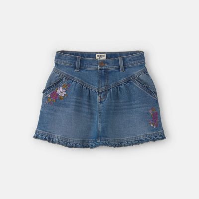 Girls Floral Denim Skirt - Light Wash