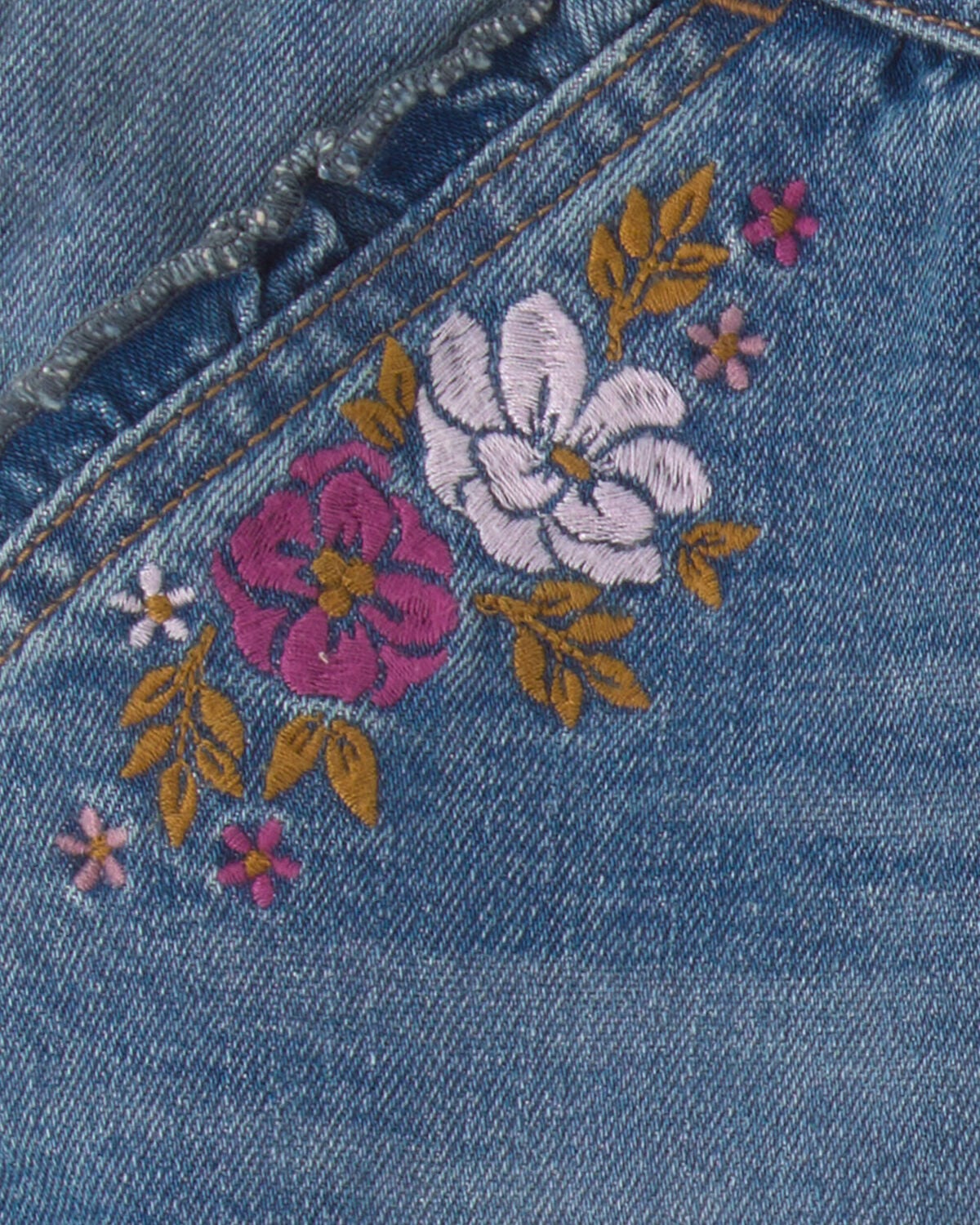Girls Floral Denim Skirt - Light Wash - Image 3