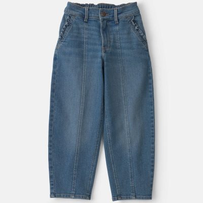 Girls Denim Barrel Jeans - Medium Wash