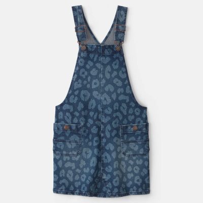 Girls Leopard Denim Skirtall - Dark Wash