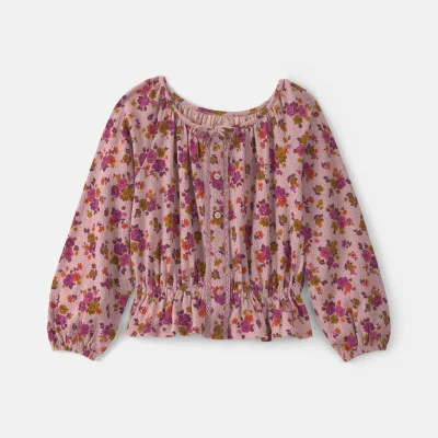 Girls Floral Long-Sleeve Top - Pink