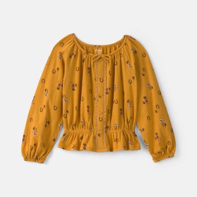 Girls Western Long-Sleeve Top - Yellow