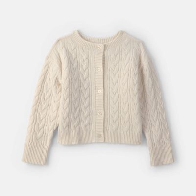 Girls Cable Knit Cardigan Sweater - Cream