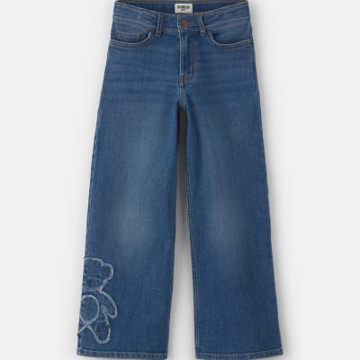 Girls Bear Denim Wide-Leg Jeans - Medium Wash