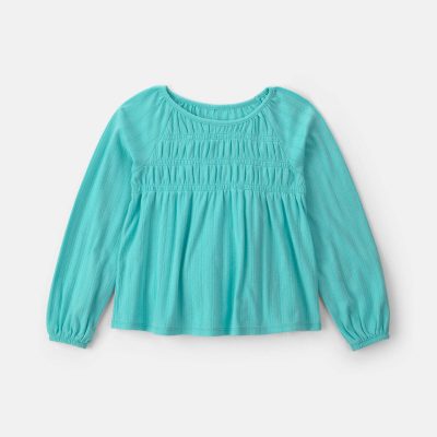 Girls Long-Sleeve Peplum Top - Turquoise