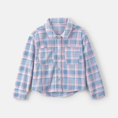 Girls Plaid Fleece Jacket - Blue