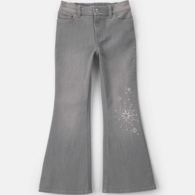 Girls Shine Denim Flare Jeans - Light Wash