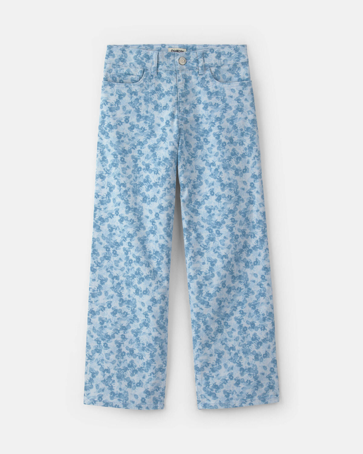Girls Floral Twill Straight Pants - Blue