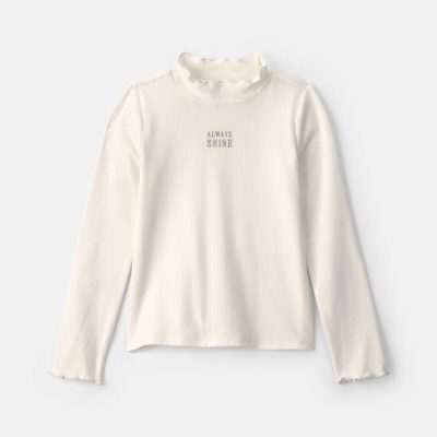 Girls 'Always Shine' Long-Sleeve Mock Neck Top - Cream